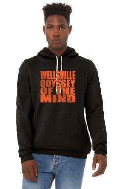 2024 Wellsville Odyssey of the Mind - Black with Orange Stripe Design - BELLA + CANVAS - Unisex Sponge Fleece Hoodie