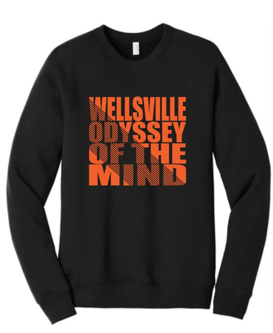 2024 Wellsville Odyssey of the Mind - Black with Orange Stripe Design - BELLA+CANVAS ® Unisex Sponge Fleece Raglan Sweatshirt